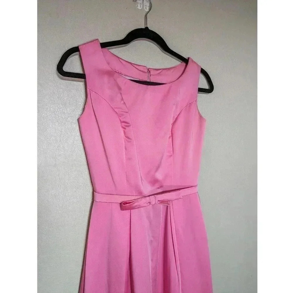 Vintage 1960s Pink Floor Length Gown Dress Bow Maxi Barbie Retro Bridesmaid 60s - Picture 3 of 16